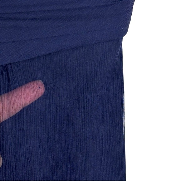 AMSALE NAVY BLUE SILK CRINKLE CHIFFON SWEETHEART STRAPLESS FORMAL GOWN DRESS - Picture 10 of 13